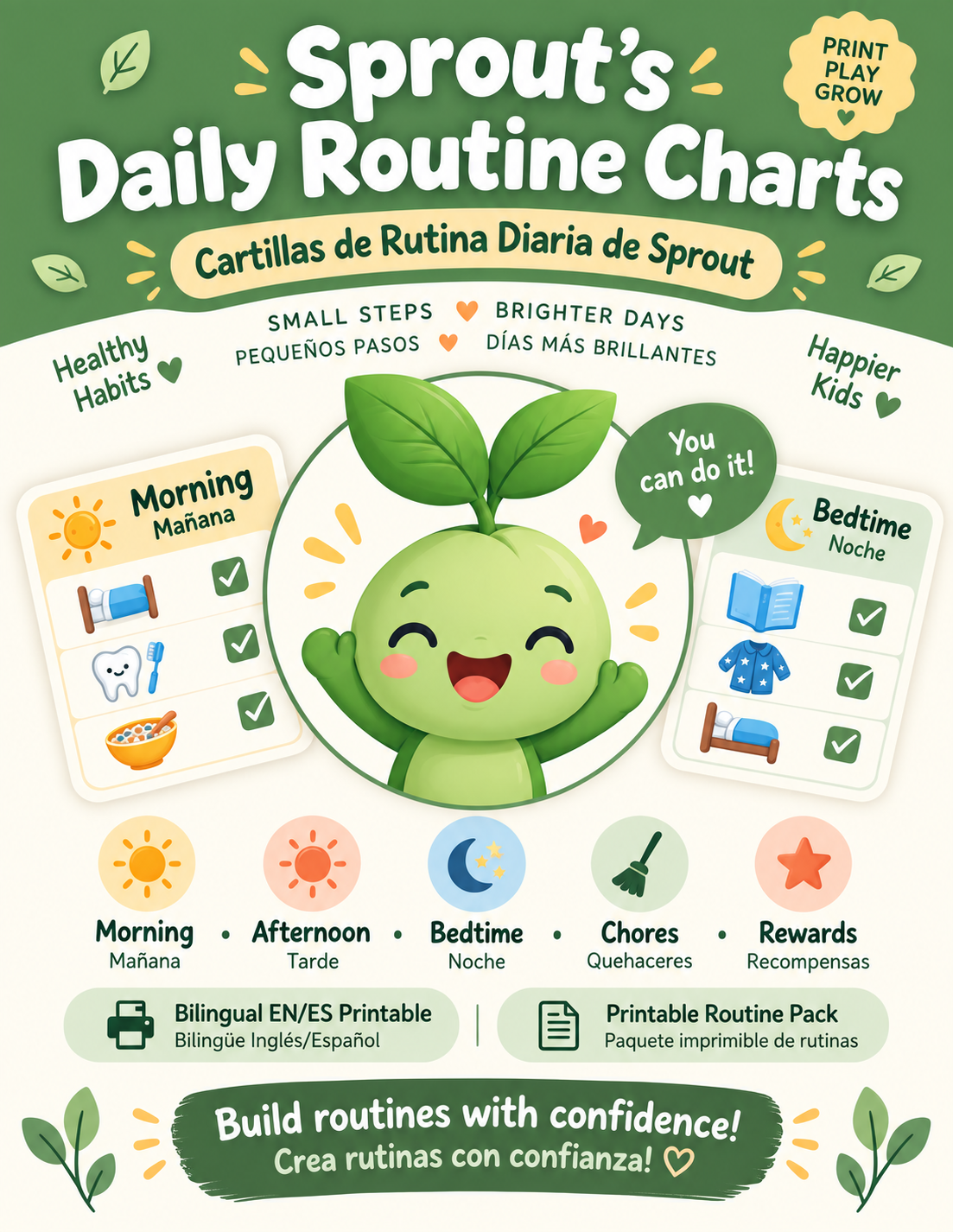 Sprout's Daily Routine Charts (Bilingual EN/ES) — Printable