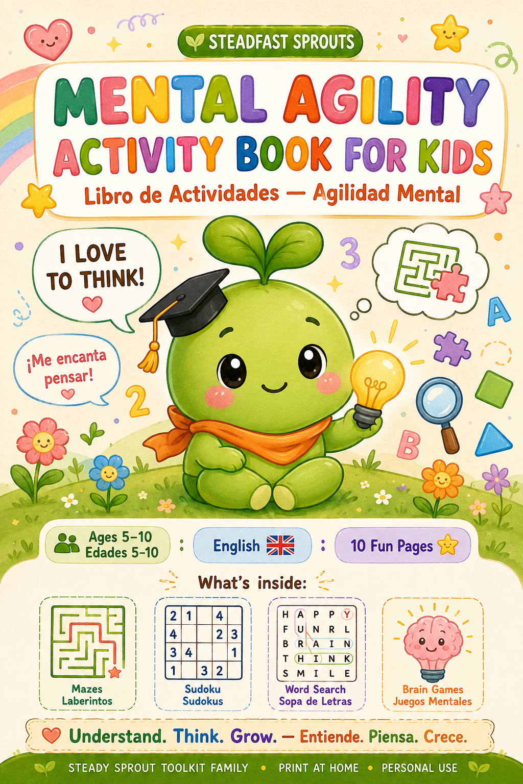 Mental Agility Activity Book for Kids — Sprout cover, EN/ES