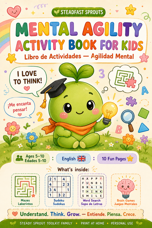 Mental Agility Activity Book for Kids — Sprout cover, EN/ES
