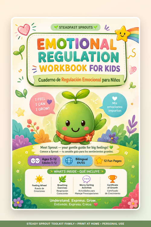 Sprout's Emotional Regulation Workbook cover — bilingual EN/ES printable